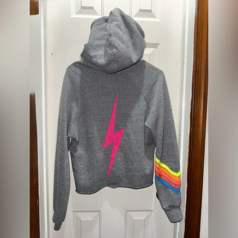 Aviator Nation Gray Cowl Neck Sweater with Rainbow Accents - Picture 3 of 3